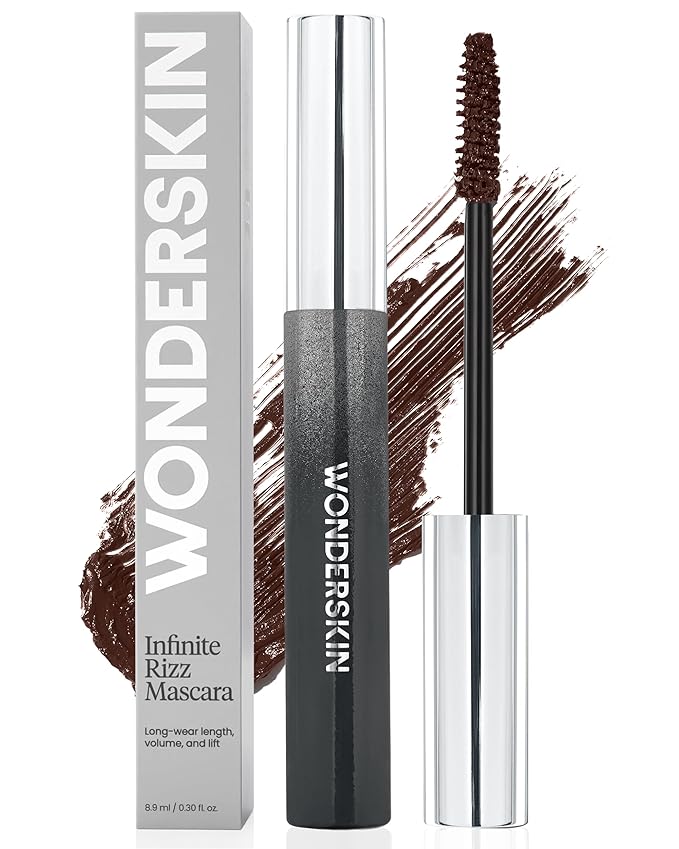 Wonderskin Infinite Rizz Mascara - Brown Mascara for Volume and Length, Long-Wear, Smudge-Proof & Water-Resistant Volumizing Lash Makeup (Brown)