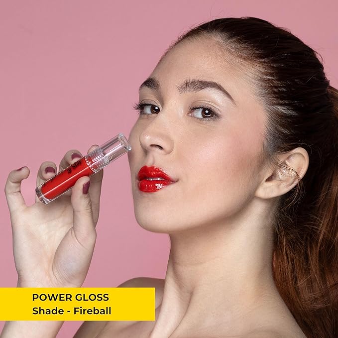Power Gloss – Coral Red Vegan Non-Sticky Lip Gloss with High Pigment, Hyaluronic Acid, Jojoba & Castor Oil for Vibrant, Moisturizing Color (Fireball)