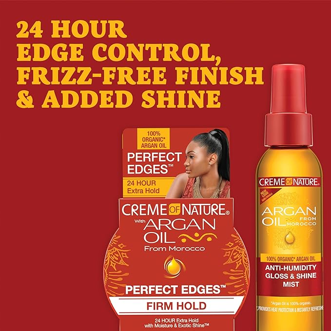 Creme of Nature Edges Gel & Anti-Humidity Mist with Argan Oil of Morocco, Keke Palmer's Favorites, Curly Hair Styling & Heat Protection Spray (Bundle Pack of 2)