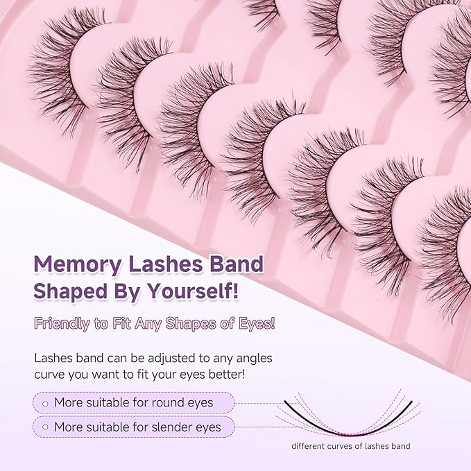 Lashes False Eyelashes Natural Cat Eye Lashes 13mm Wispy Eyelash Thin Memory Band Volume Wispy Lash Strips C Curl Fake Eyelashes 7 Pair EVENTILL