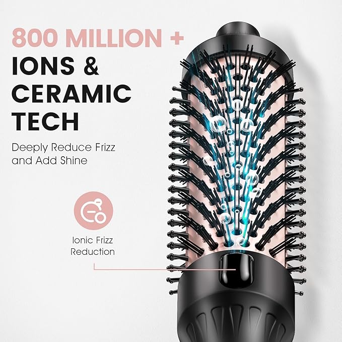 Thermal Brush for Less Damage, 1.5 Inch Heated Round Brush for Blowout Look, Heated Curling Styler with 800M Negative Ions & Ceramic for Volumizing, Easy to Use, Dual Voltage (Elegant Black)