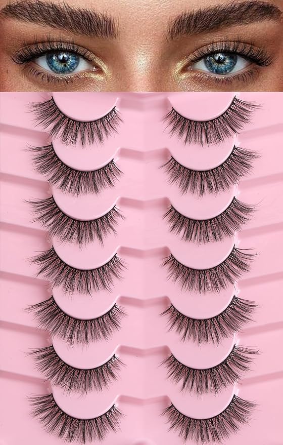 Cat Eye Lashes Natural Eyelashes 16MM False Eyelashes Wispy Thin Band Eyelashes 3D Volume False Lashes Soft Strip Lashes Pack C Curl Natural Eyelashes Fake Lashes 7 Pair EVENTILL