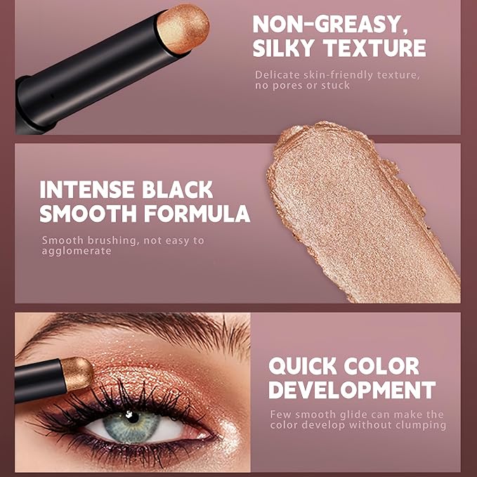 MAEPEOR Eyeshadow Stick Set 6 PCS Highly Pigmented Cream Eyeshadow Pen Waterproof and Long Lasting Shadow Pencil (Set 04)