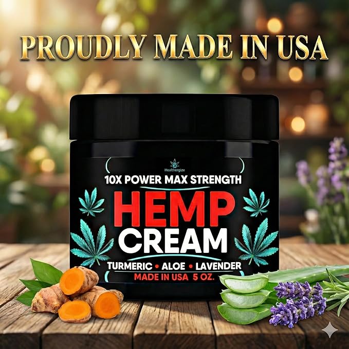 Hemp Cream Maximum Strength-Full Body Hemp Lotion Relief-Instant Results-Hemp Oil Infused-Lavender, Aloe, Turmeric, Aches, Muscles, Joints, Back, Knees, Neck-Made in USA