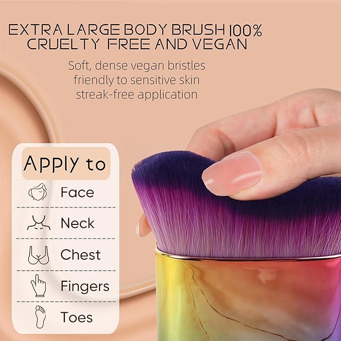 Extra Large Body Makeup Brush For Self Tanner, Leg Makeup &Bronzer Blend, 2 Pack Wide-headed Kabuki Brush Provides More Even &Pretty Application, Oval Face&Back Makeup Brush, Wet&Dry Use