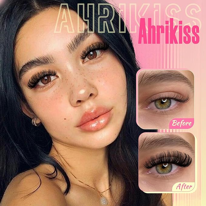 Ahrikiss Lashes Volume Faux Mink Eyelashes D Curl Fluffy False Lashes Russian Strip Lashes Lash Wispy 10 Pairs Cat Eye Lashes Pack(R2)
