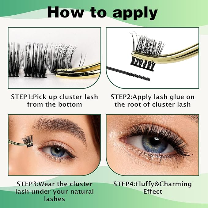 Lash Clusters 96pcs Individual Lashes D Curl 16mm Cluster Lashes KEYYOU Volume Wispy Lash Extension Soft&Comfortable Easy DIY at Home(Y12 D-16mm)
