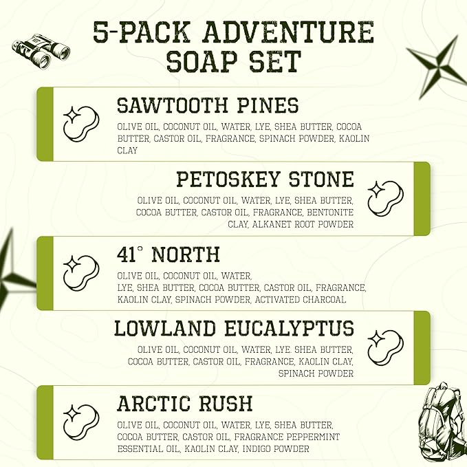 CompassSoap Natural Soap for Men | Skin-Friendly, Hand Made Soap Bar Gift Set | Best Exfoliating and Cleansing Bar Soap for Men | 5 Oz. Variety Pack of 5