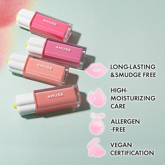 Amuse SEOUL Daisy Flower Dew Tint 12 SUNDAY | 35% High-moisture Water Tint, Long-lasting, Vitamin E Acetate, Moisturizing, No Peel Off, Lip Treatment, Non Sticky, Korean Lip Tint for Dry Lips