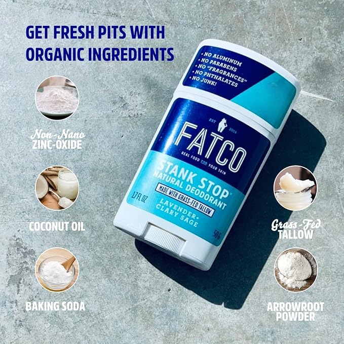 FATCO Stank Stop All Natural Deodorant with Tallow and Organic Coconut Oil – Lavender + Sage 2-Pack (1.7 oz)