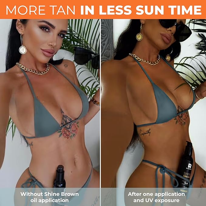 BYROKKO Shine Brown Tanning Oil 5.07 Fl Oz, XXL Tan Accelerator for Outdoor Sun or Indoor Tanning Bed Lotion, Fast Bronzer with Premium Natural Ingredients for Deep, Long-Lasting Glow