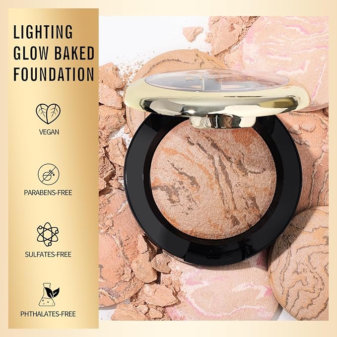 KIMUSE Baked Foundation - Brighten Color Correcting Powder Foundation for Mature Skin, Buildable Coverage, Radiant Natural Finish