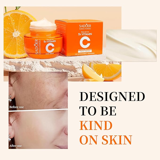 Facial Vitamin C Skincare Set, 2x Face Creams & 1x Serum, 5X Vitamin C Complex with Hyaluronic Acid & Niacinamide, Daily Moisturizing Cream & Serum to Improve Skin Texture & Enhance Radiance