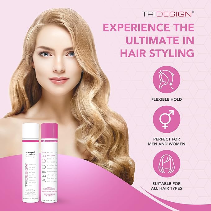 TRIDESIGN Aerogel & Covert Control Holding Hair Spray - Hairspray for Women & Men, Texture Spray for Hair of All Types, Provides Hidden Control Hair Products, 10.5 Oz. Each Bottle