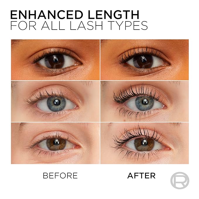L'Oreal Paris Makeup Telescopic Original Lengthening, Lash Separating Mascara with Dual Precision Brush, Washable, Blackest Black, 0.27 Fl Oz., 1 Count