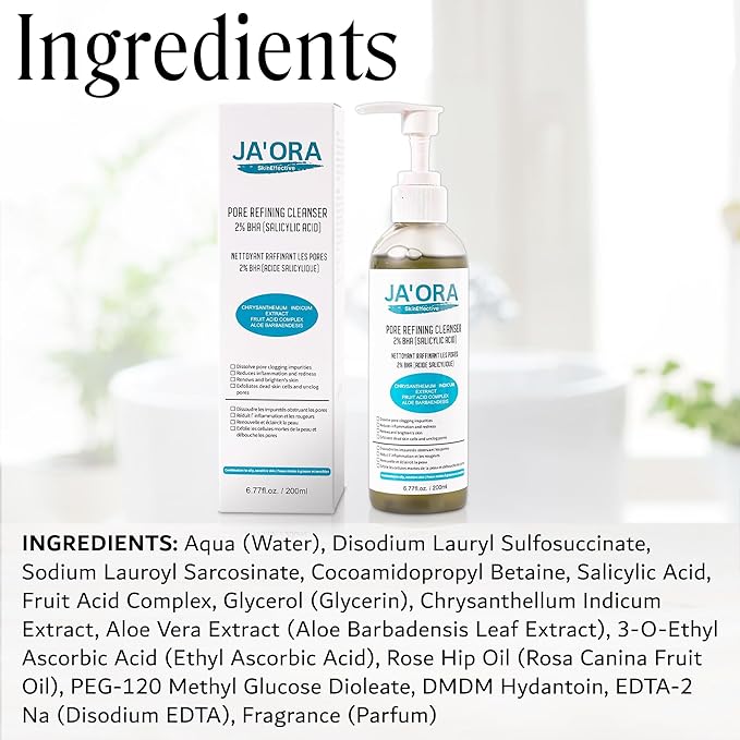 JA'ORA Deep Detox Face Cleanser – 2% Salicylic Acid + Aloe Vera – Clear Pores, Reduce Shine & Brighten Skin – Clean Beauty for Oily & Sensitive Skin – 200ml
