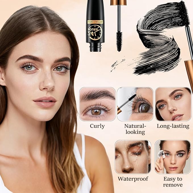 4D Silk Fiber Lash Mascara,2025 New 4D Silk Fiber Lash Mascara, Waterproof Smudge Proof,Long Lasting,All Day Exquisitely Full（2 pcs）