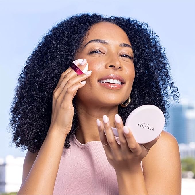 Wander Beauty Wanderlust Powder Foundation - Deep - Blurs and Evens Skin Tone - Perfects and Hydrates With Hyaluronic Acid, Aloe, Honeysuckle, & Vitamin E - Lightweight, Buildable Coverage - 0.31 oz
