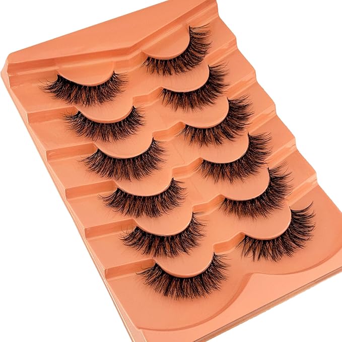 Cat Eye Lashes False Eyelashes Natural Look, Yasnai Wispy Fake Lashes Volume Lashes, Strips Lashes Natural Eyelashes Clear Band 6 Pairs Pack