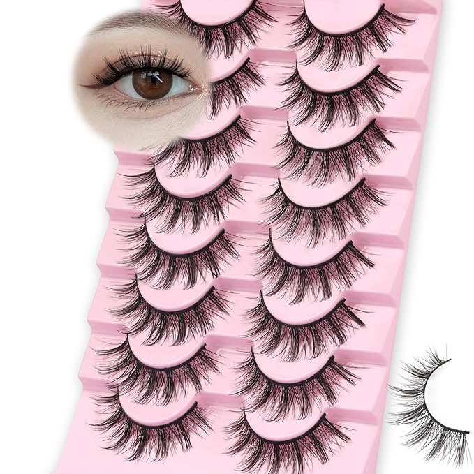 Ahrikiss Lashes Manga Lashes Anime Wispy False Eyelashes 8 Pairs Faux Mink Lashes Fluffy Fake Eyelashes 3D Volume Fake Lashes 9-16mm Soft Spiky Strip Lashes Natural Look (Princess)