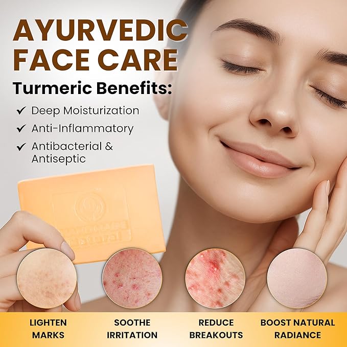 Turmeric Face, Body Bar Soap 4.5 oz | Herbal Cleansing Bar with Coconut Oil, Castor Oil | Gentle Bath Soaps for Face Wash, Body Wash | Turmeric Soap for Daily Use, All Skin Types