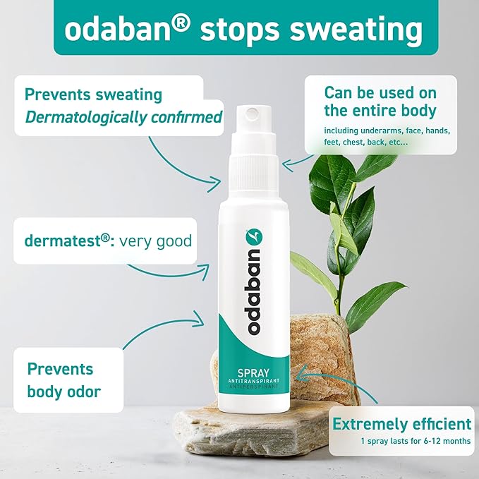 Odaban Antiperspirant Spray, Clinical Strength Aluminium Chloride Strong Antiperspirant Hyperhidrosis Treatment for Excessive Sweating, Fragrance-free