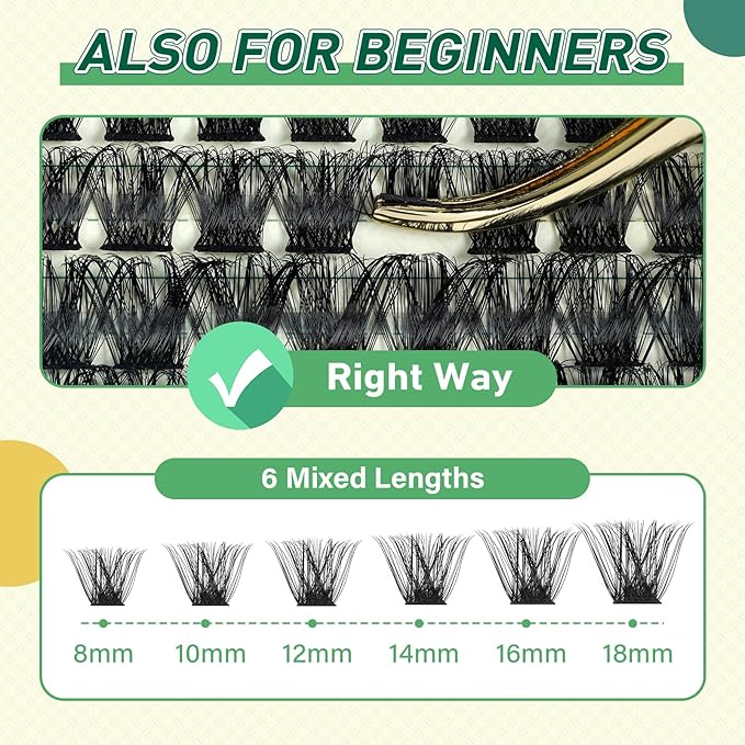 DIY Lash Extension Kit KEYYOU 144pcs Lash Clusters Eyelash Extension Kit with Mascara Brush Bond and Seal Lash Glue Remover Lash Applicators Lash Brush for DIY Lash Extensions (Y03 Kit)
