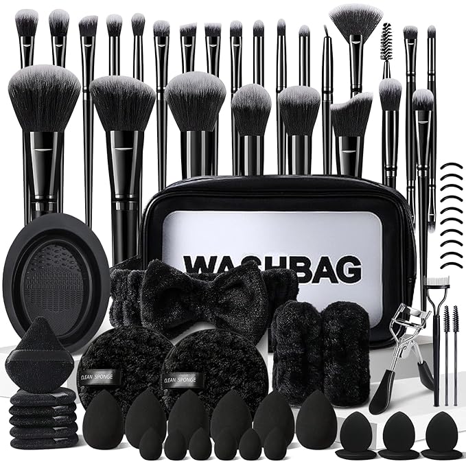 Black Makeup Brushes Set Professional 70Pcs with Case Premium Synthetic for Foundation Concealer Blush Eyeshadow Powder Contour Makeup Brush Kit Face Eye Make up Brushes & Tools
