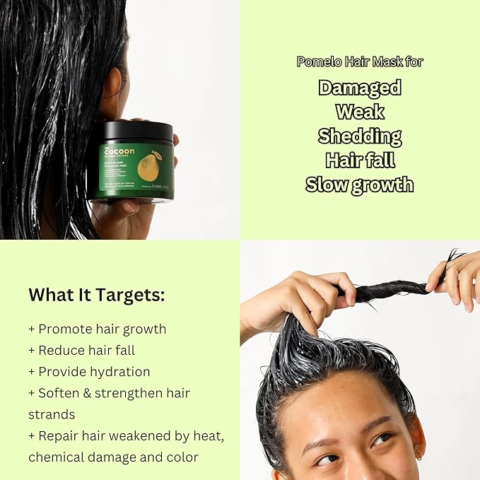 Cocoon Pomelo Essential Oil Hair Growth Mask with Xylishine & Amino Acid, Organic Mask No Sulfate, Vegan Treatment to Soften, Reduce Loss & Volumize Hair Growth | for Thinning, Damaged & Breakage Hair