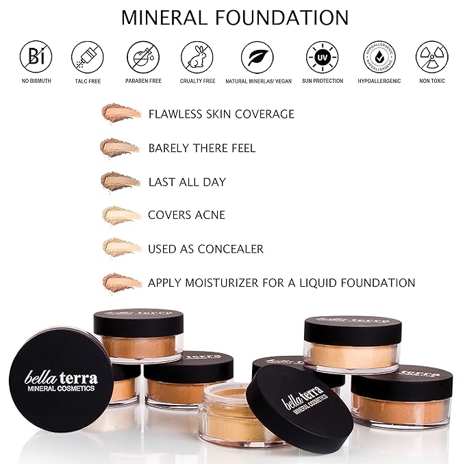 Bellaterra Cosmetics Mineral Powder Foundation | Long-Lasting All-Day Wear | Buildable Sheer to Full Coverage – Matte | Sensitive Skin Approved | Natural SPF 15 (Latte) 9 grams