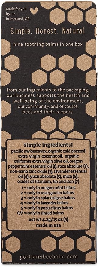 Portland Bee Balm All Natural Handmade Beeswax Based Lip Balm Unscented, Yuzu Citrus and Lavender Assortment 9 Count