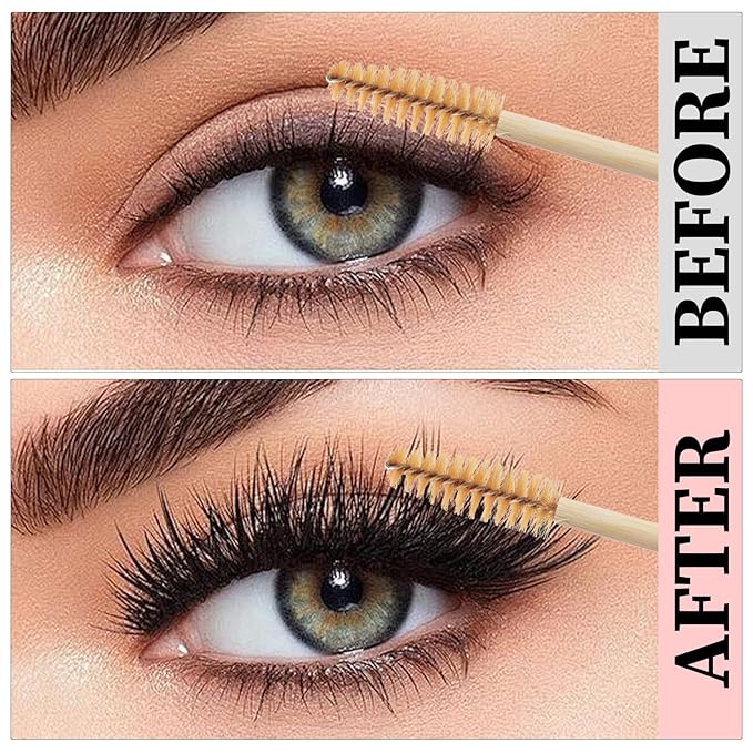 MyAoKuE-UP 100 Pack Bamboo Handle Mascara Wands Disposable Eyelash Brushes Lash Extension Tool, Brown