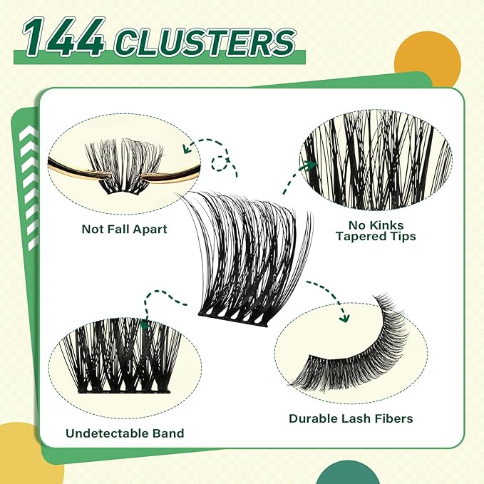 DIY Lash Extension Kit KEYYOU 144pcs Lash Clusters Eyelash Extension Kit with Mascara Brush Bond and Seal Lash Remover Lash Applicators Lash Brush for DIY Lash Extensions (Y12 Kit)