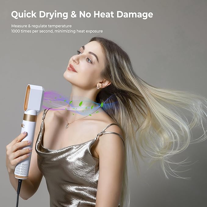 6 in 1 Hair Dryer Brush, Blow Dryer Brushies Ionic Hair Dryer, Oval Hot Air Brush, Hair Curler Straightener Magic Styler Autowrap Air Styler.