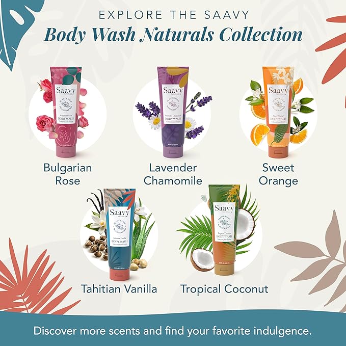 Body Wash Tahitian Vanilla Saavy Naturals Plant-Based Ingredients-Made In USA - Sensitive Skin Body Wash, Organic & Vegan Formula With Coconut Oil, Shea Butter, And Aloe Vera - 8.5 Fl Oz,