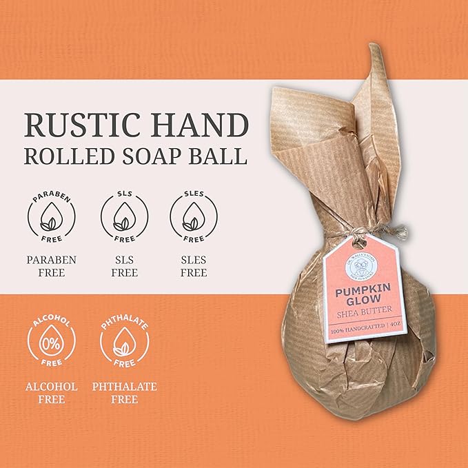 DR. WALLY'S SOAPS Handcrafted Soap Balls - Rustic Hand Formed soap Balls - Old Fashioned - 4oz Each, Made in USA (Pumpkin) 2- pack