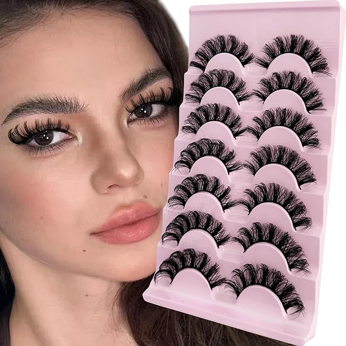 Mink Lashes Fluffy D Curl Russian Strip Lashes Wispy Lash Natural Look NINGLASH 11-17mm 3D False Eyelashes Volume 7 Pairs Short Fake Eyelash Pack