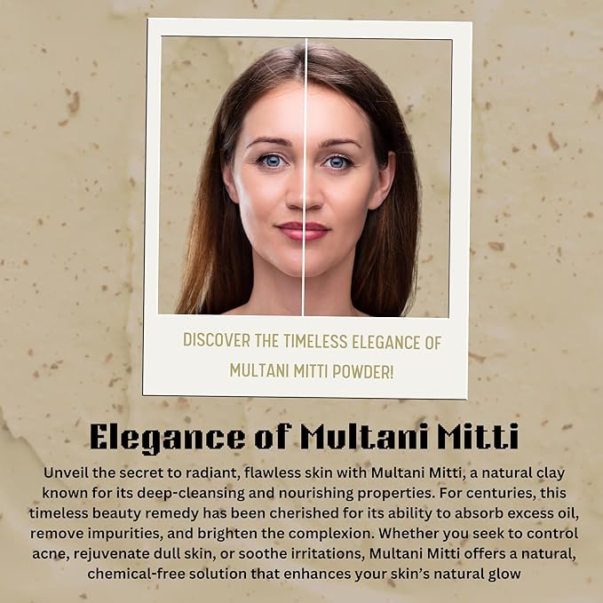 Multani Mitti Earth Clay (Bentonite & Kaolin), 100% Natural Indian Healing Clay Mask for Skin Care, Natural Deep Cleansing, Pure Grade Facial Mask, Calcium & Sodium Clay, 5.3 oz