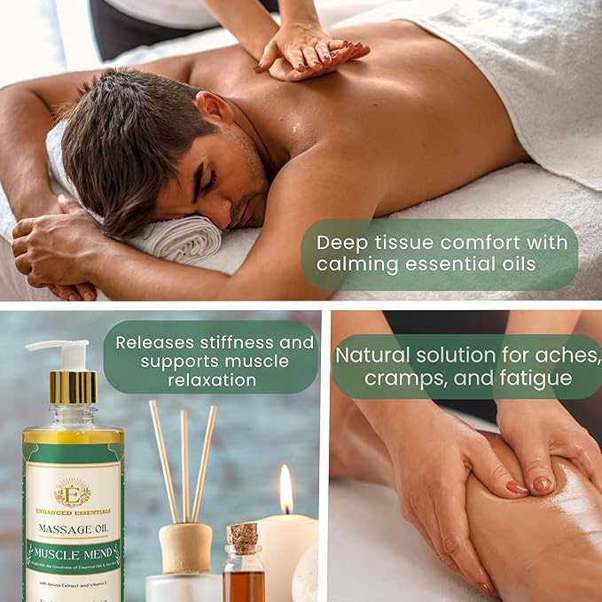 Luxurious Massage Oil by Enhanced Essentials|with Ayurvedic Extracts & Essential Oils | Firms, Nourishes & Uplifts Skin | Fast-Absorbing, Non-Greasy, Clean Formula|16.9 fl oz (500ml) (Muscle Mend)