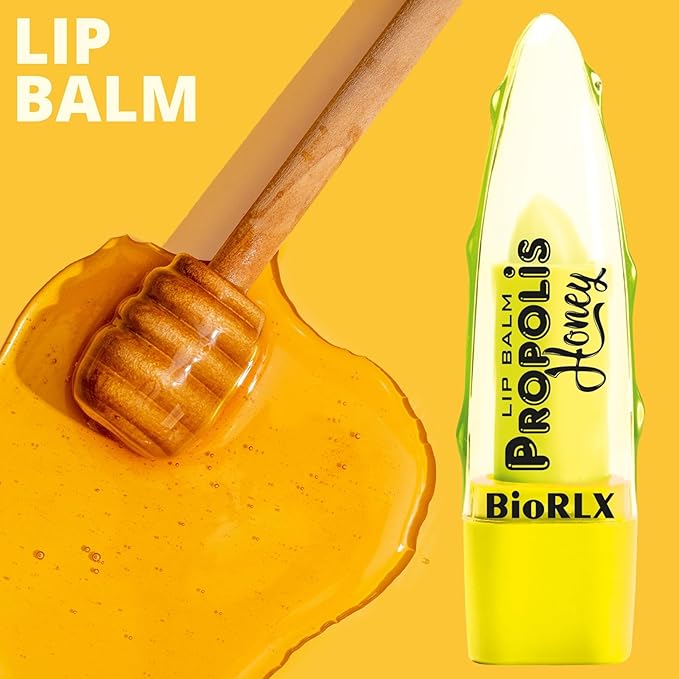BioRLX 99% Purity Aloe Vera Lip Balm - Natural Moisturizing Unisex Lip Care for Hydrated and Radiant Lips (Propolis & Honey, 0.12 Ounce (Pack of 2))