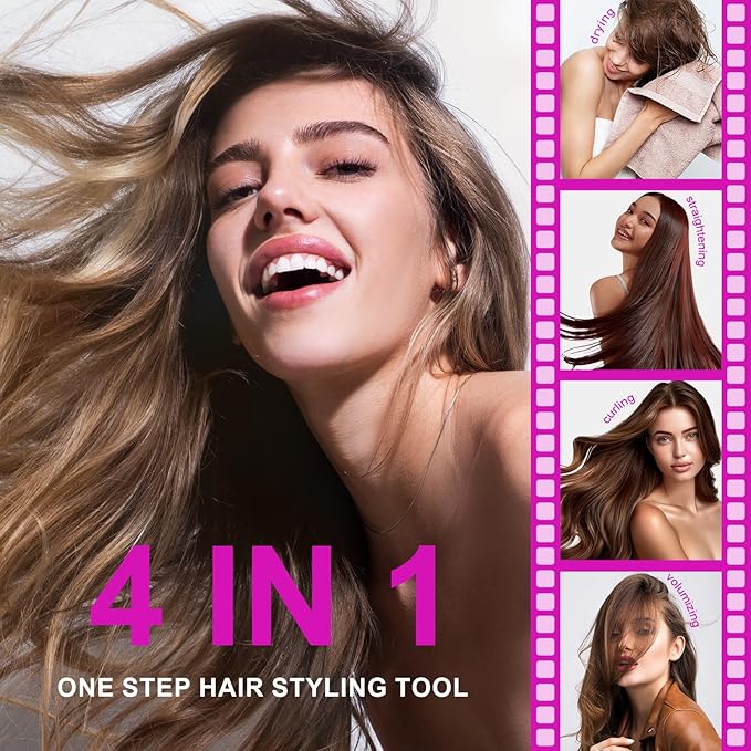 Dual Voltage Hair Dryer Brush Travel Blow Dryer Brush in One,2 inch Portable Mini Hot Air Brush,Travel Hair Tools/Volumizer/Straightener/Curler,European Blow Dry Brush with EU&UK Plug
