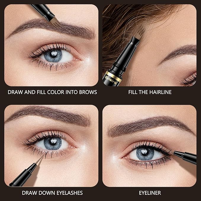 Waterproof Eyebrow Pencil with 4 Tip Microblading Pen and Dual-ended Brush, for Natural-Looking Brows, Long-Lasting, Blonde