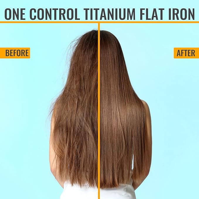 GK HAIR Global Keratin Easy Control Titanium Styling Flat Iron 360 Degree Swivel Cord Auto Shutoff Professional Straightener Digital Touch Screen Large Titanium Plates Adjust 90C-232C - All Hair Types