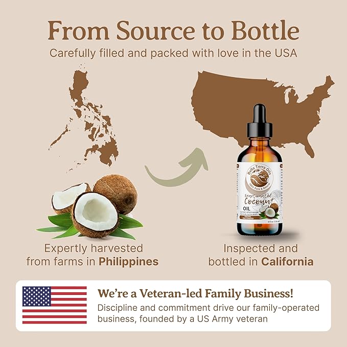 Bella Terra Oils - Organic Fractionated Coconut Oil 8oz - Celebrate the Coconut’s Liquid Gold, Infused with Antioxidants & Vitamins, A Precious Body Moisturizer