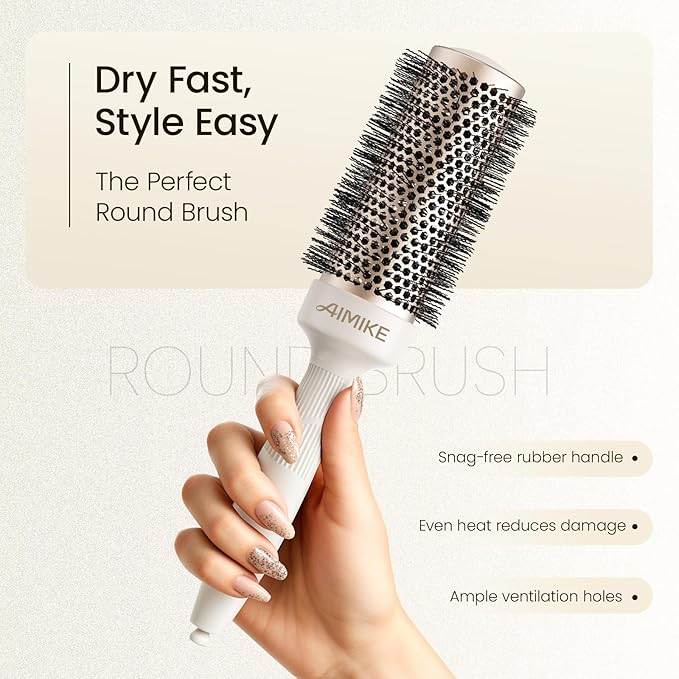 AIMIKE Round Brush for Blow Out, NaturaVol Medium Round Hair Brush w/Nano Thermal Ceramic Tech, for Blow Drying & Styling, Boost Volume & Smoothness, with 2 Clips (1.7 Inch Barrel, 2.5 Inch Bristle)