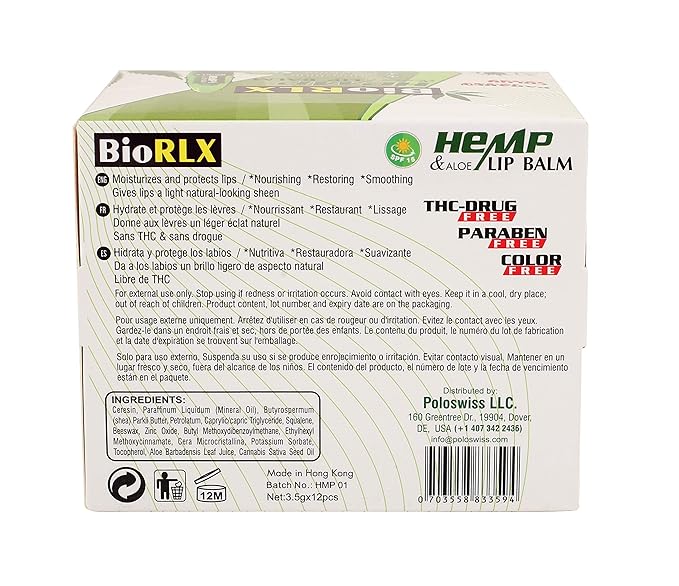 BioRLX 99% Purity Aloe Vera Lip Balm - Natural Moisturizing Unisex Lip Care for Hydrated and Radiant Lips (Hemp Oil & Aloe Vera, 0.12 Ounce (Pack of 1))