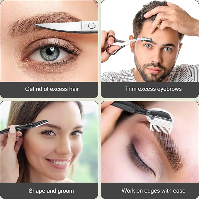 NAZQAT Eyebrow Grooming Kit for Women & Men for Eyebrow Trimming, Shaping, and Exfoliating - Includes Eyebrow Tweezers, Eyebrow Razor Tools, Eyebrow Scissors (Pack of 6)
