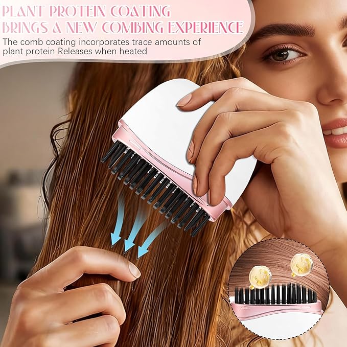 Mini Straightener, Cordless Rechargeable Portable Straightening Comb, 3-Speed Temperature Control, Fast Heating Technology, Mini Hair Straightener with Idea for Home Travel (White)