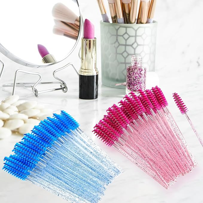 200 Pcs Disposable Mascara Wands,Lash Spoolies Crystal Eyebrow Spoolies Brush Eyelash Applicator Tool Spoolies for Eyebrow,Used for Eyelash Extension Eyebrows Cosmetics(rose red and blue)