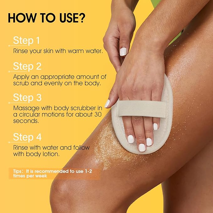 Body Scrub,Turmeric Exfoliating Body Scrub with AHA & BHA, Gentle Body Exfoliator with Vitamin C for Body Hand Foot Bikini Area - 11.3oz